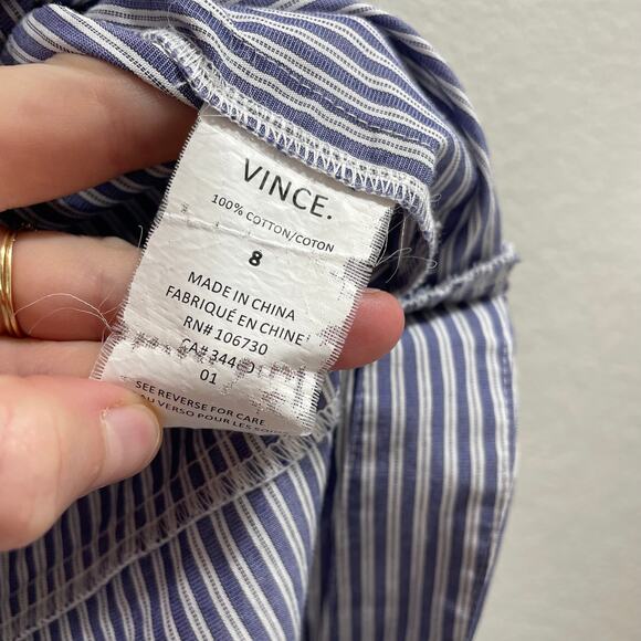 Vince Poplin Striped Button Placket Sleeveless Blue Contrast Top Size 8 - Picture 7 of 7